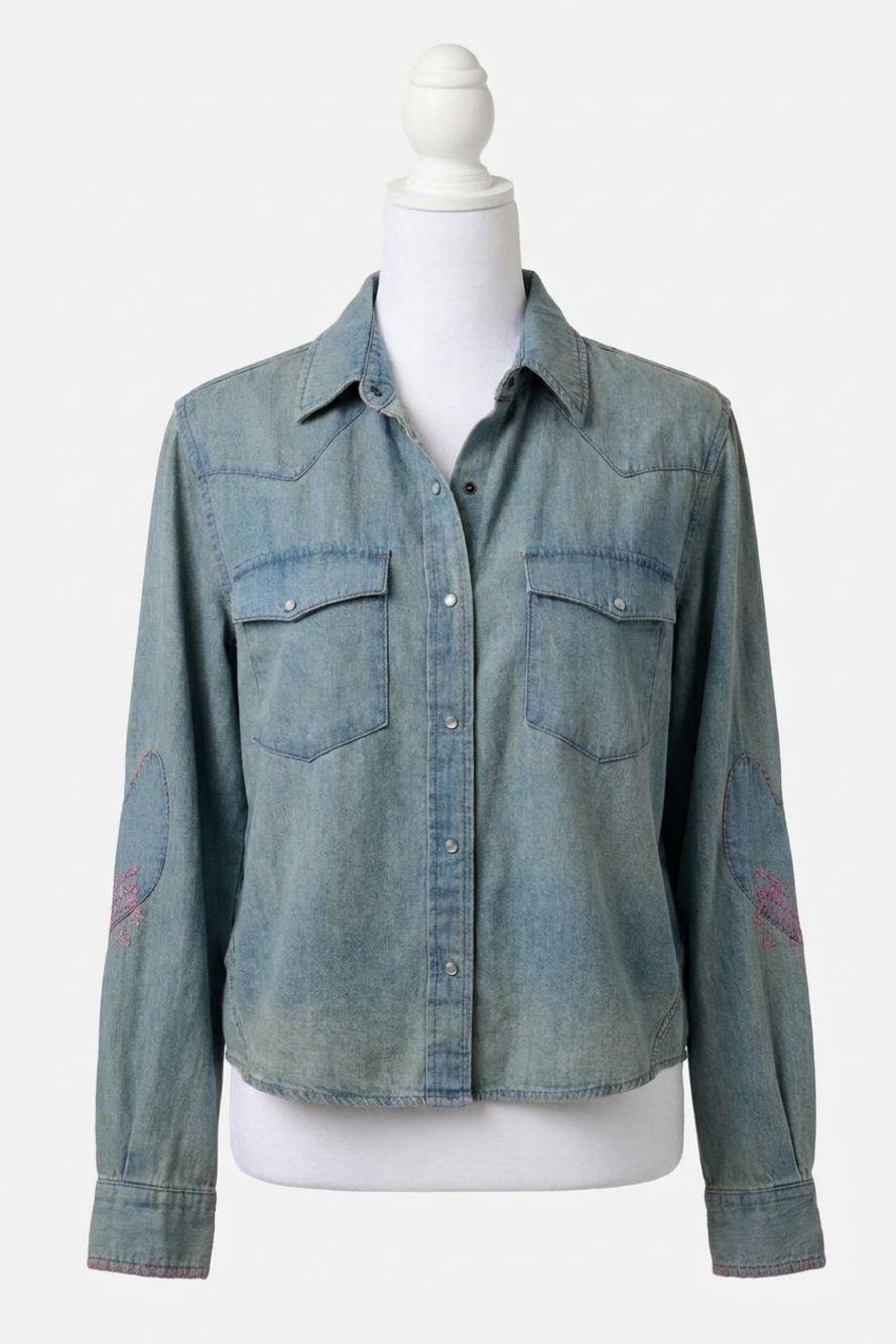NEW KERRI ROSENTHAL western pia shirt in true denim